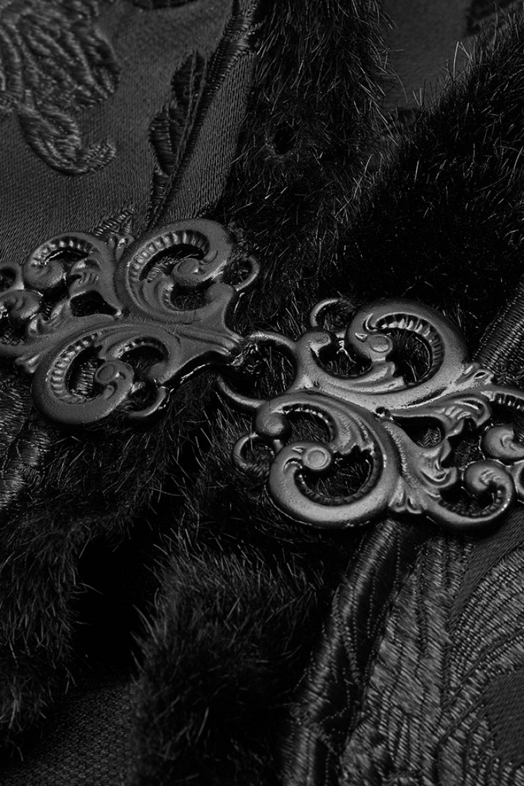 Black Jacquard Stand Collar Stitching Metal Retro Buckle Mens Gothic Cloak
