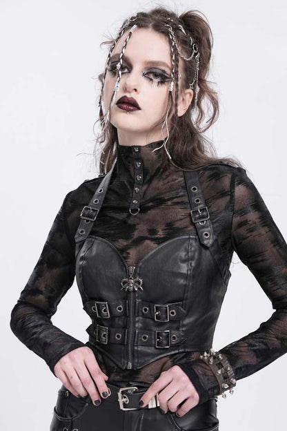 Black Halterneck Buckle Women's Punk Overbust Corset