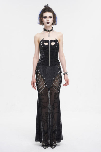 Black Lace Up Studded Overbust Women's Punk Corset