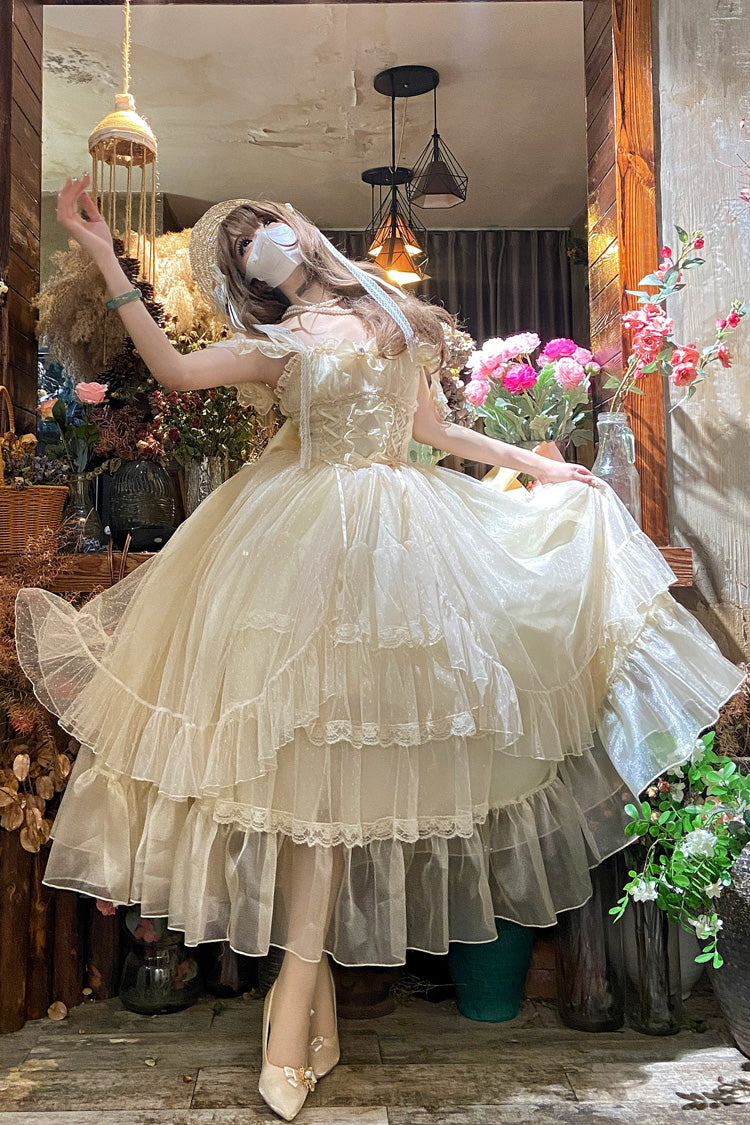 Apricot [Moonlight Sonata] Ruffle Cardigan Bowknot Lace Sweet Vintage Lolita Jsk Dress