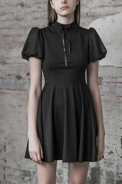 Black Heart Shaped Hollow High Waist Bow Women's Steam Punk Dress