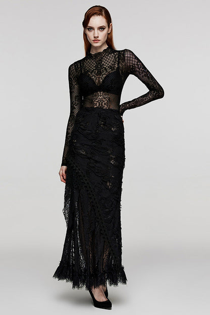 Black Long Sleeves Mesh Women's Gothic Blouse