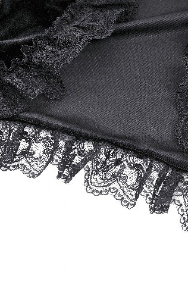 Black Long Puff Flared Sleeves Ruffled Lace Spliced Velvet Women's Gothic Cape