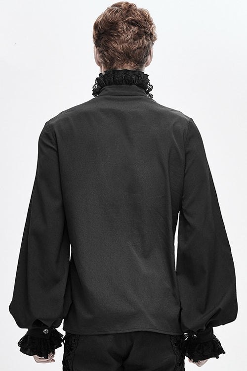 Black Chiffon Hand Embroidered Mens Gothic Blouse