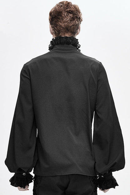 Black Chiffon Hand Embroidered Mens Gothic Blouse