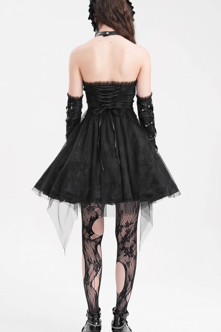Black Halterneck Backless A-Line Women's Gothic Punk Short Dress