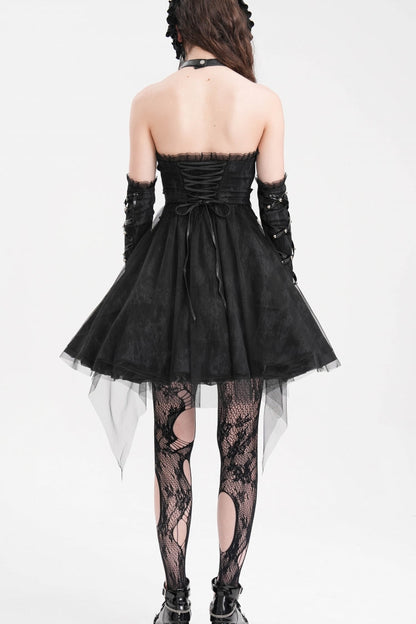 Black Halterneck Backless A-Line Women's Gothic Punk Short Dress