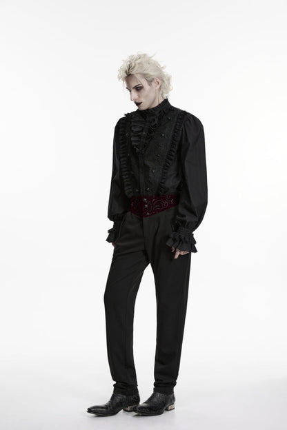 Black Embroidered Spliced Slim Men's Gothic Pants