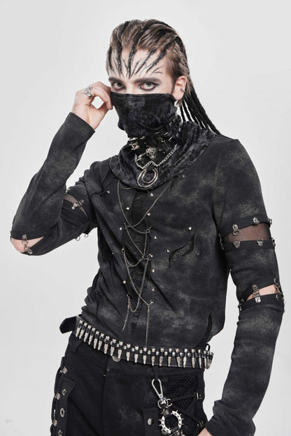 Black Long Sleeves Cutout Rivets Chain Men's Punk Blouse