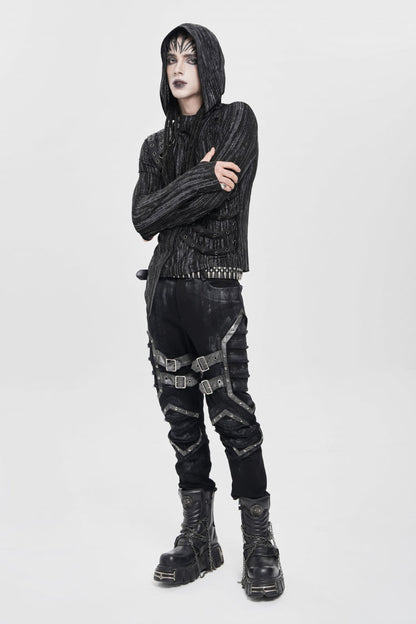 Black Buckle Straps Pleated Men's Punk Pants