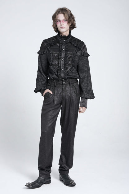 Black Floral Print Embroidery Men's Gothic Suit Pants