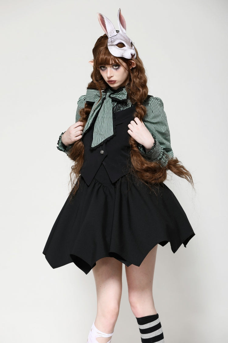 Black Lace-Up Buttons Back Bat Wings Women's Gothic Vest