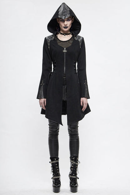 Black Hat Removable Slim Long Womens Gothic Coat