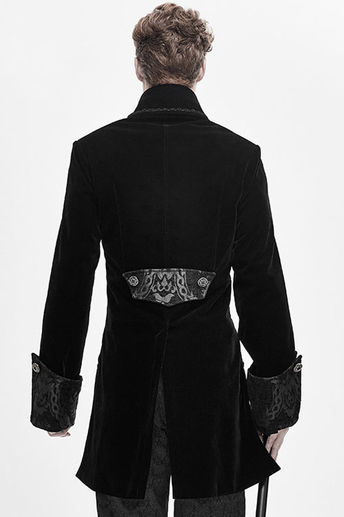 Black Court Pattern Lapel Collar Velvet Mens Gothic Coat