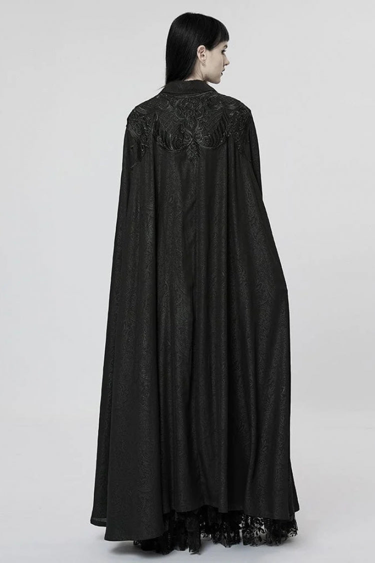 Black Mesh Lapel Collar Lace Jacquard Womens Gothic Cloak