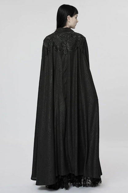Black Mesh Lapel Collar Lace Jacquard Womens Gothic Cloak