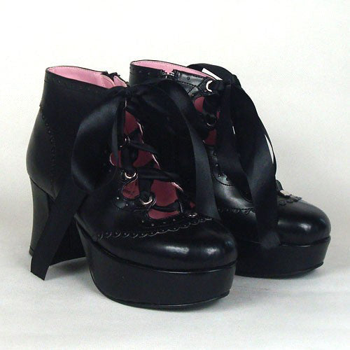 Black Cute PU Round Toe Ankle Straps Platform Lolita Shoes