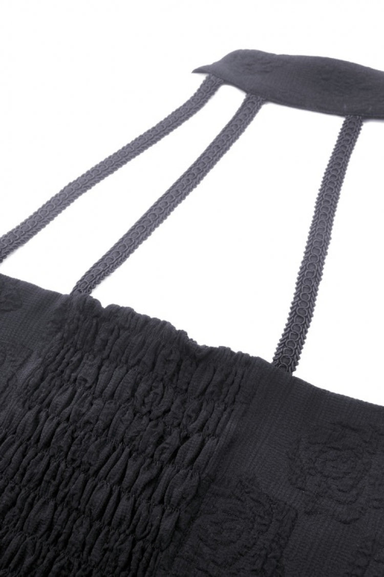 Black Off Shoulder Halterneck Sleeveless Irregular High Low Multi-Layered Lace Women's Gothic Dress