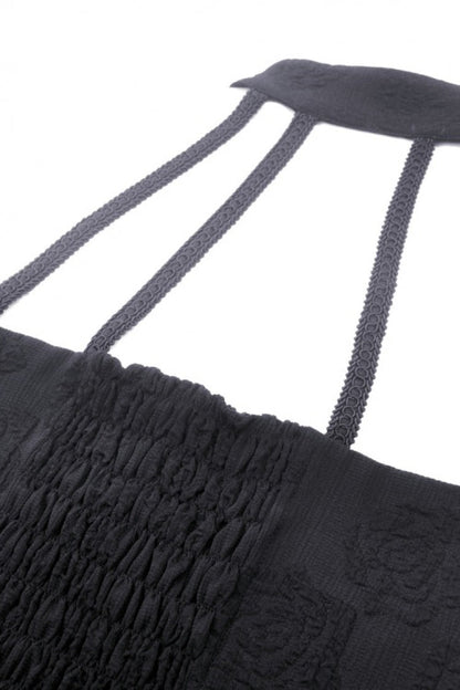 Black Off Shoulder Halterneck Sleeveless Irregular High Low Multi-Layered Lace Women's Gothic Dress