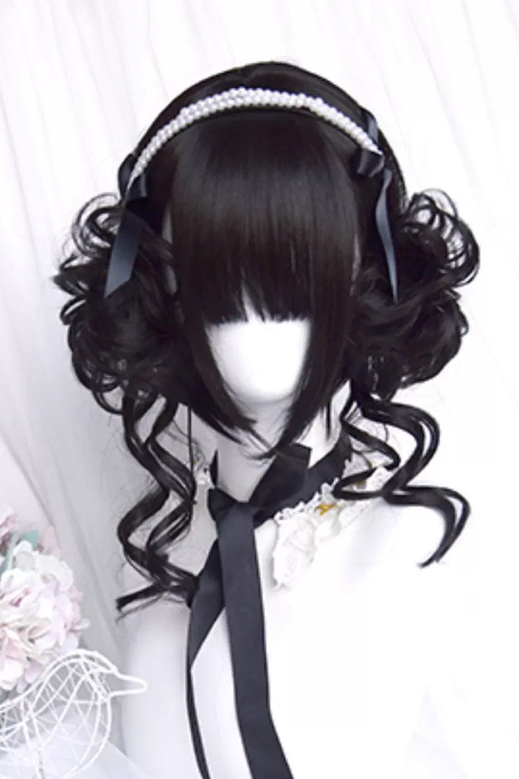 Black Dragon Whisker Bun Chinese Style Fluffy Side Clip Lolita Wig