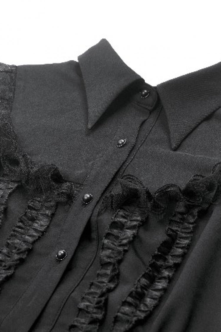 Black Lapel Collar Sleeveless Lace Women's Gothic Button-Front Dress Graduation Dress