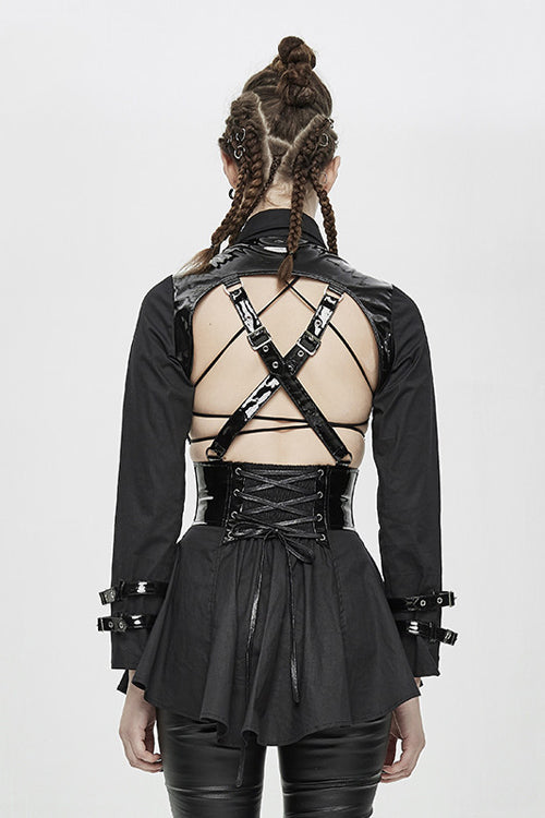 Black Hollow Out Design Leather Sexy Womens Gothic Dress