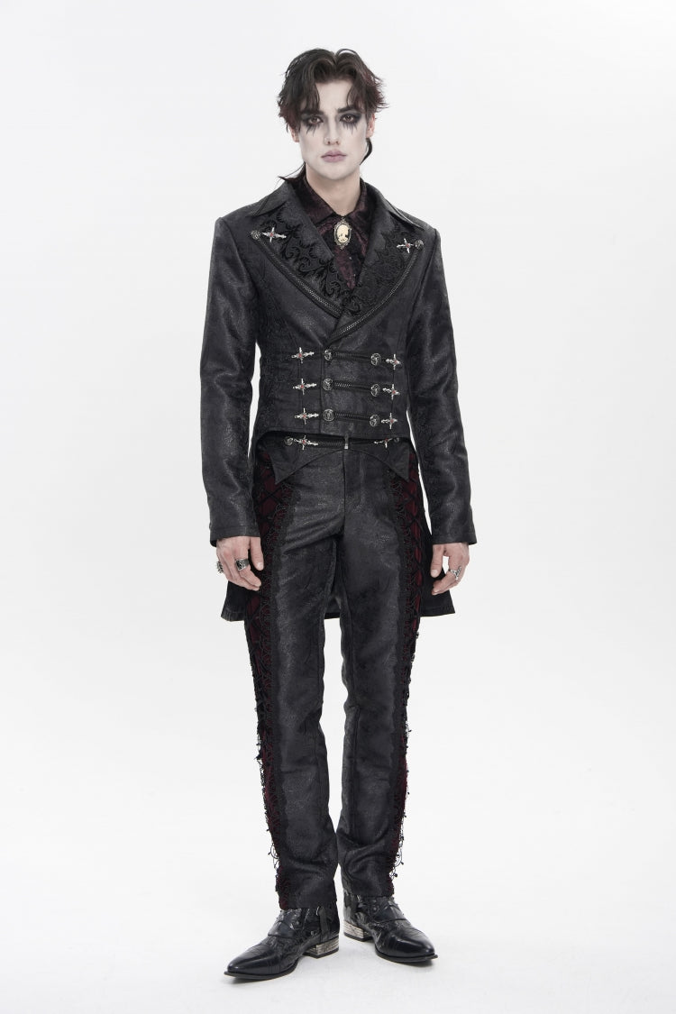 Black Lapel Collar Long Sleeves Lace-Up Slim Men's Gothic Handsome Double-Breasted Jacket
