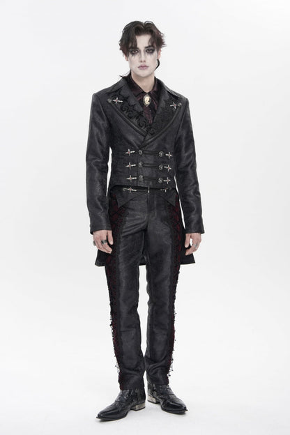 Black Lapel Collar Long Sleeves Lace-Up Slim Men's Gothic Handsome Double-Breasted Jacket