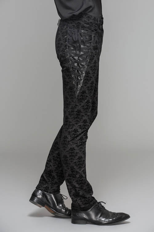 Black Party Court Flocking Patterned Gothic Mens Pants