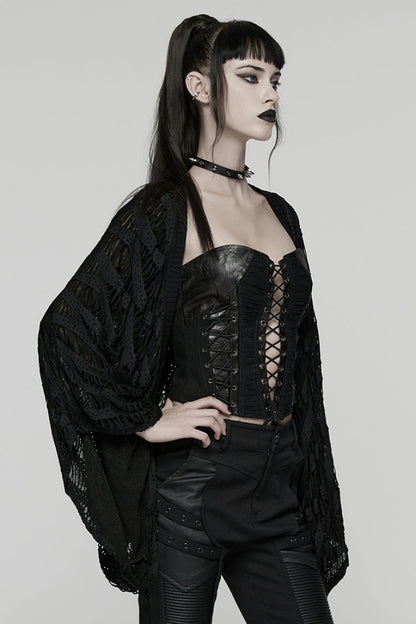 Black Long Batwing Sleeves Ripped Women's Punk Cardigan