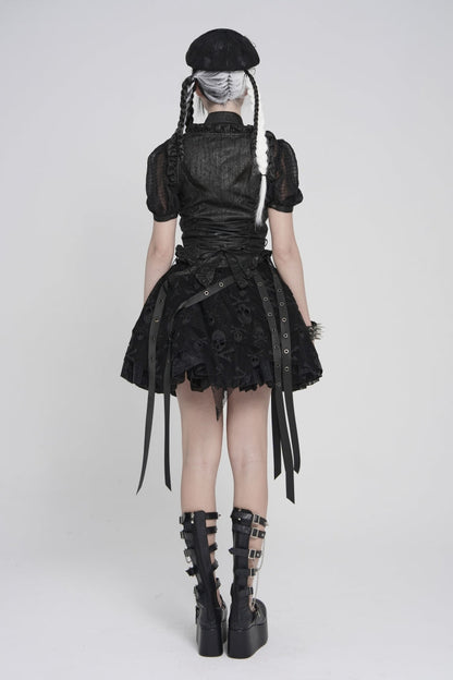 Black Bow Lace-Up Slim Zippered Women's Gothic Swallow-tailed Vest
