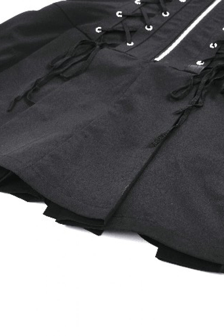 Black Point Collar Sleeveless Skull Zip Women's Punk Dress
