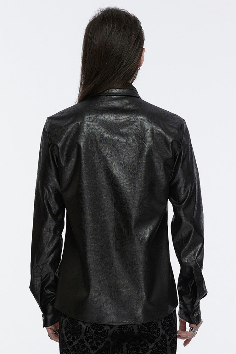 Black Lapel Collar Long Sleeves Buckle Skull Metal Men's Gothic Blouse