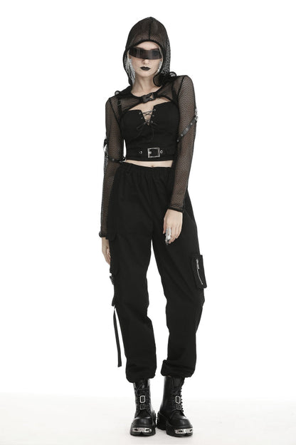 Black Long Sleeves Fishnet Mesh Women's Gothic Punk Hooded Cape