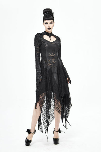 Black Dragon Spine Hole Decoration Long Sleeves Gothic Dress