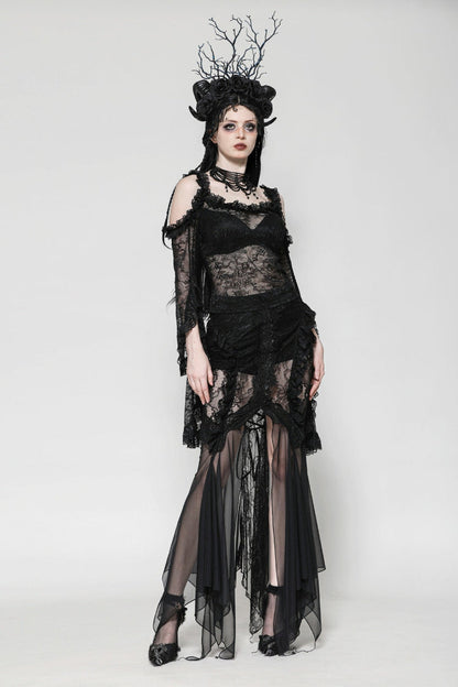 Black Off Shoulder Long Flare Sleeves Lace Women's Gothic Romantic Top