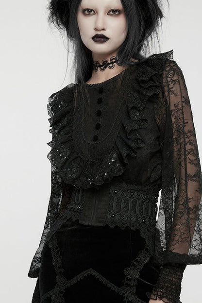 Black Beaded Lace Lace-Up Women's Gothic Underbust Corset