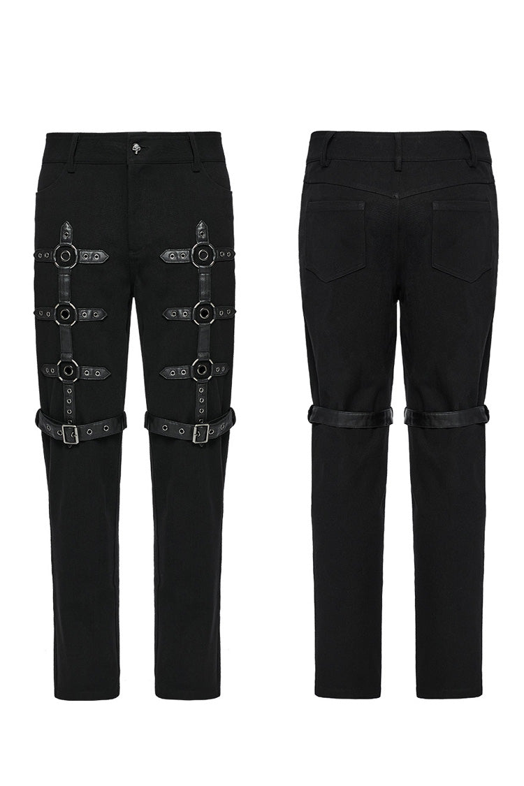 Black Buckle Eyelets Ring Men's Punk Pants