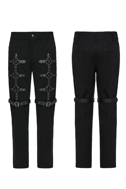 Black Buckle Eyelets Ring Men's Punk Pants
