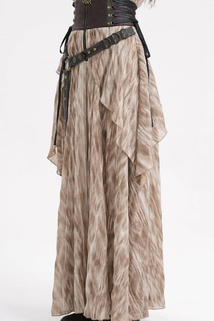 Apricot Ruffle Lace-Up Women's Gothic Eyelets Rivets Long Skirt