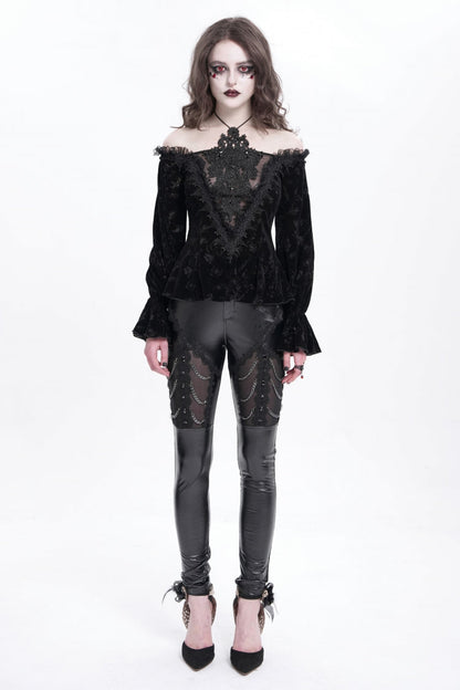 Black Off Shoulder Hollow Embroidery Women's Gothic Blouse