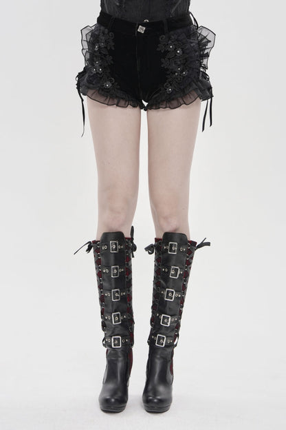 Black Embroidered Lace Floral Mesh Women's Punk Shorts