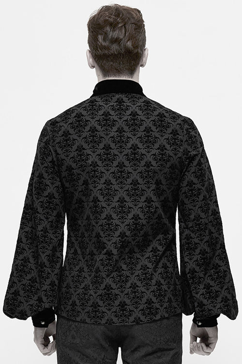 Black Court Pattern Flocking Lantern Sleeves Mens Gothic Blouse