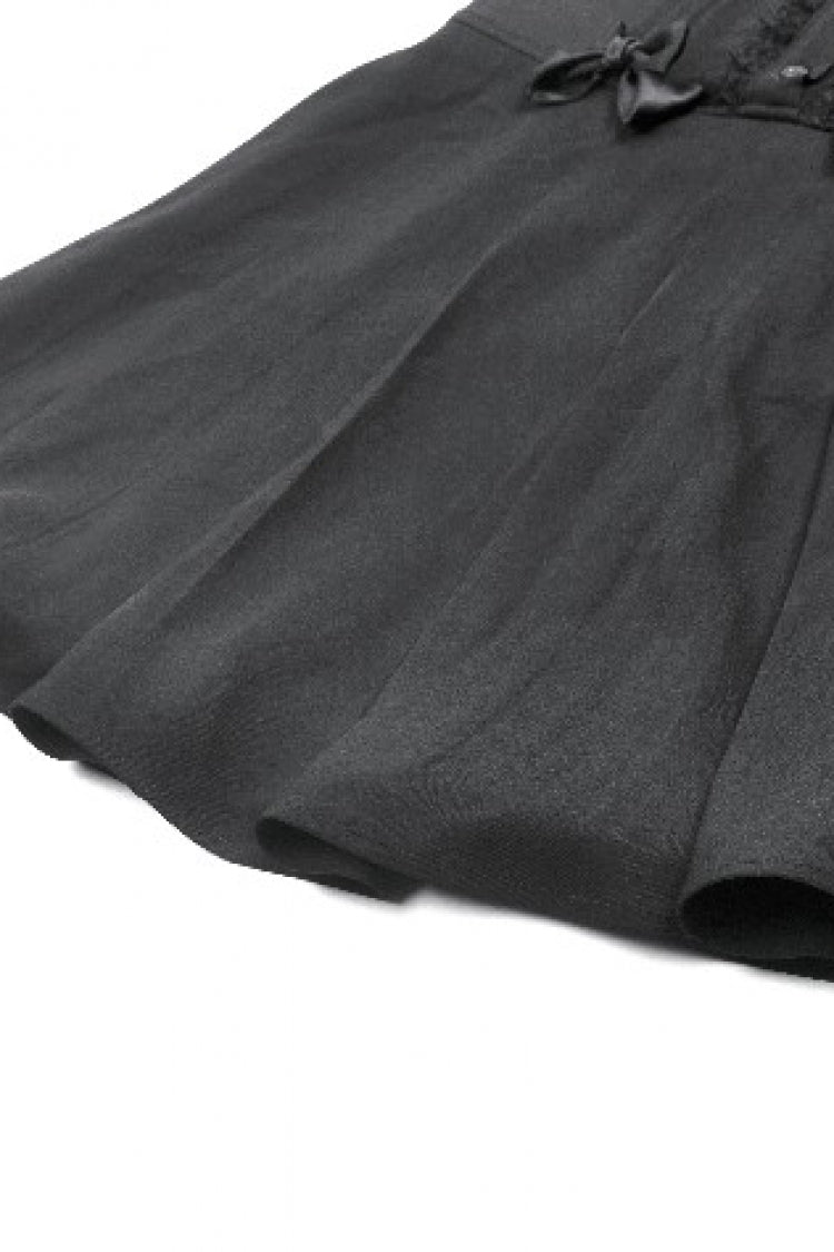 Black Peter Pan Collar Sleeveless Bowknot Pleated Women's Gothic Graduation Dress