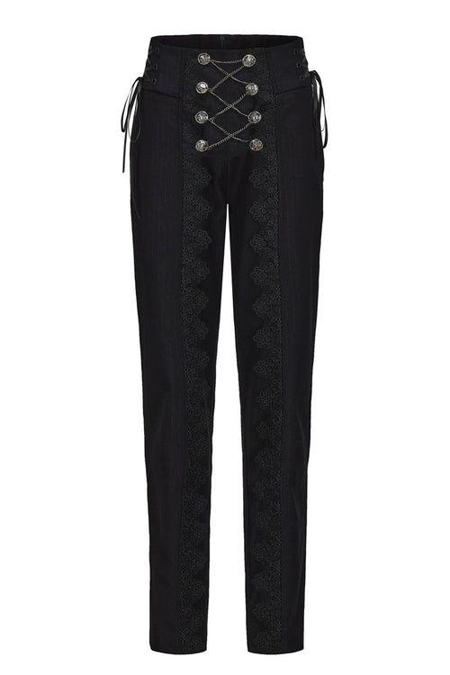 Black Double-breasted Chain Cross Embroidery Ouji Vintage Elegant Prince Gorgeous Lolita Pants