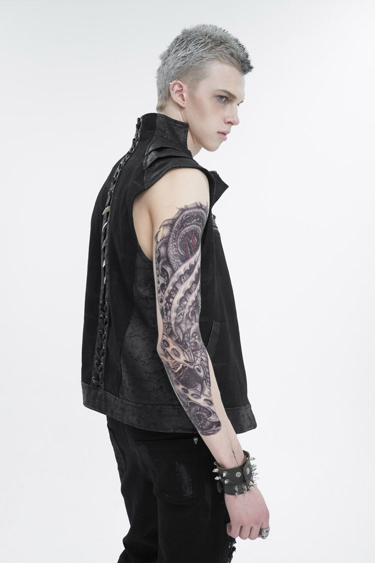 Black Chest Metal Willow Studded Sleeveless Men's Punk Vest