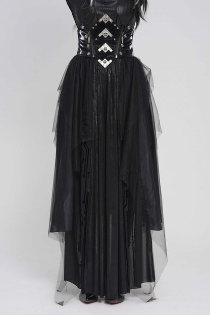 Black Multi-Layered Lace-Up Slim Irregular Asymmetric Eyelet Women's Gothic Long  Skirt