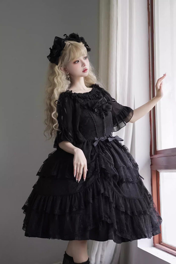 Black Iris Love Multi-layer Ruffle Bowknot Gothic Princess Lolita Jsk Dress