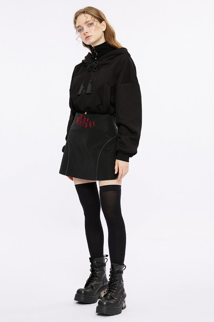 Black Long Sleeves Hooded Short Loose Women's Punk Shirt