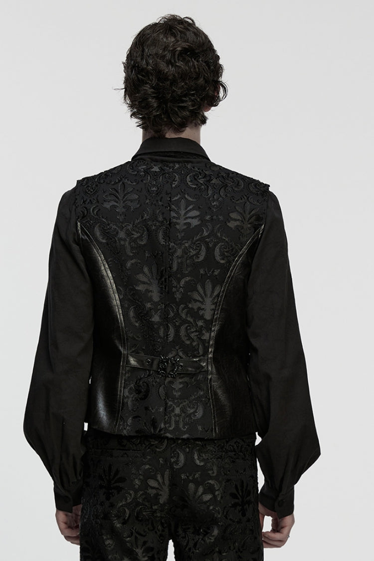 Black Long Sleeves V Collar Floral Embroidery Men's Gothic Vest